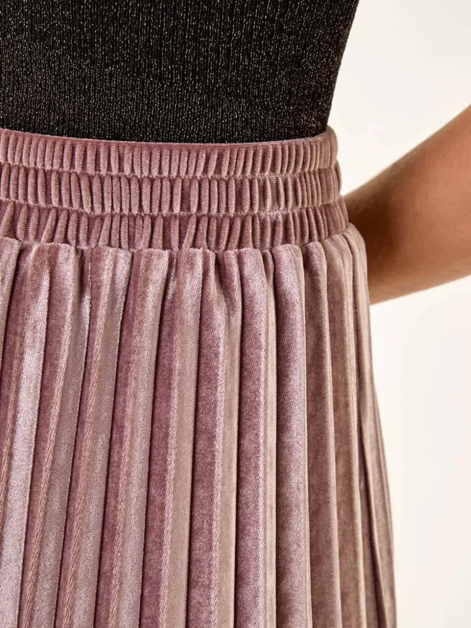 Roman Pink Velvet Pleated Midi Skirt