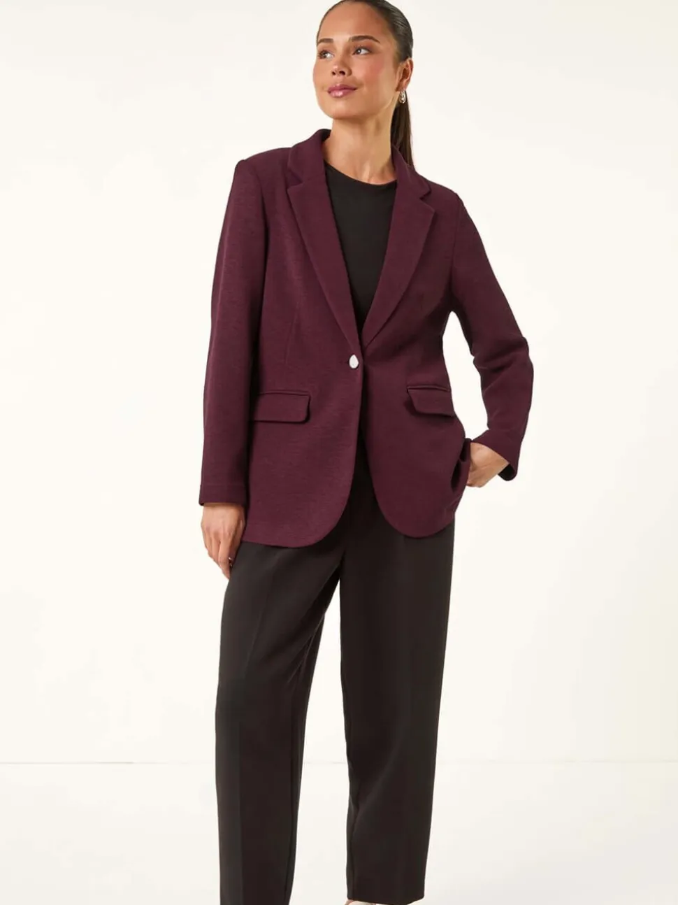 Roman Purple Petite Textured Buttoned Blazer