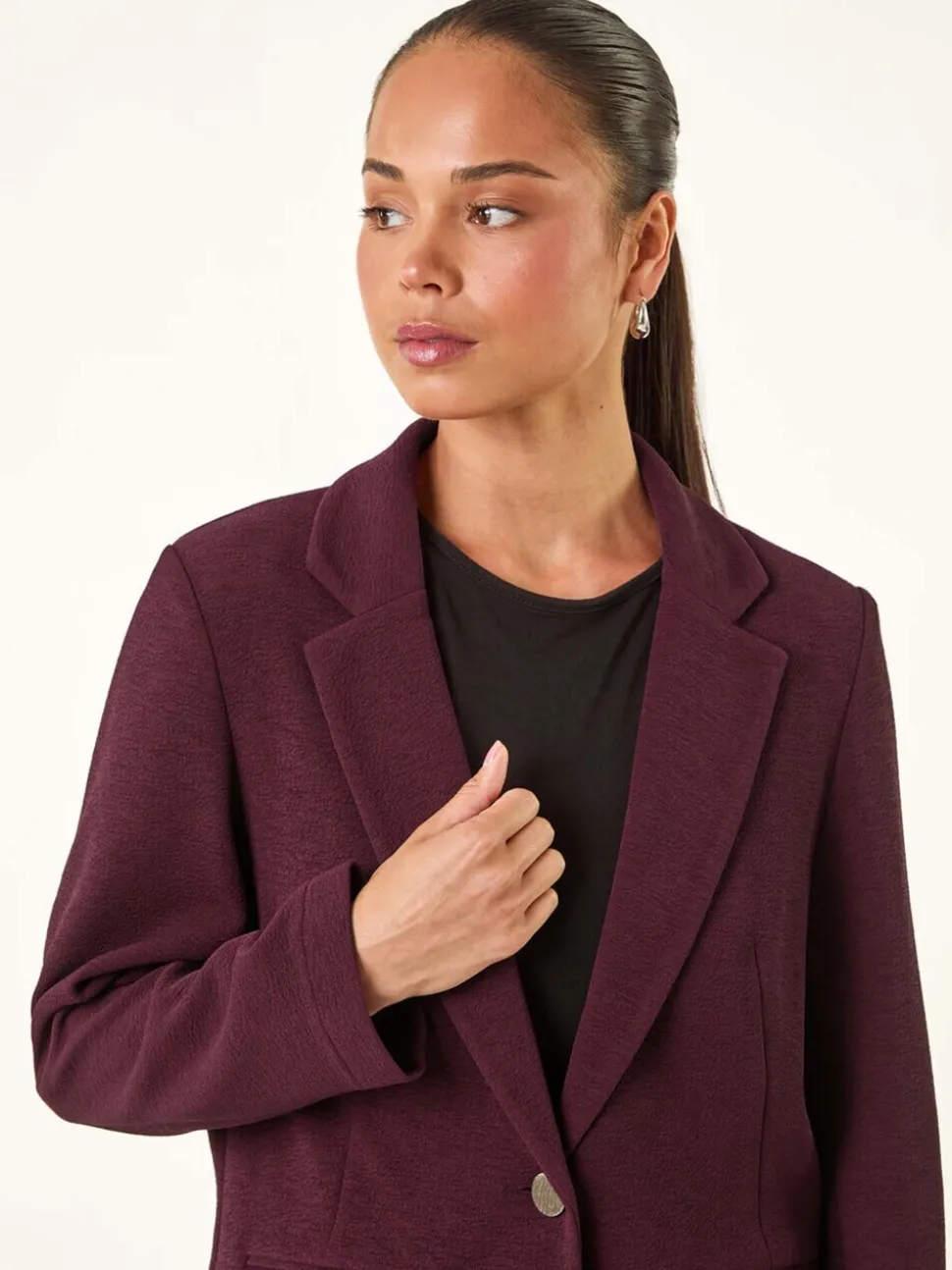 Roman Purple Petite Textured Buttoned Blazer
