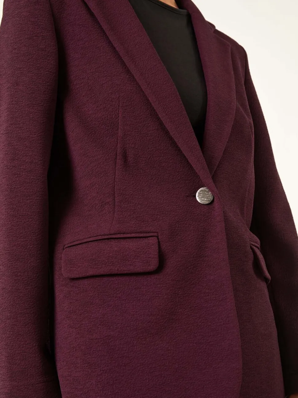 Roman Purple Petite Textured Buttoned Blazer