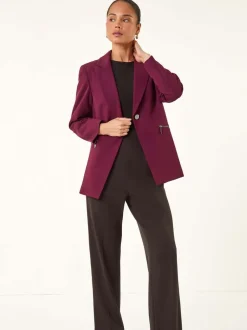 Roman Purple Petite Zip Pocket Stretch Blazer