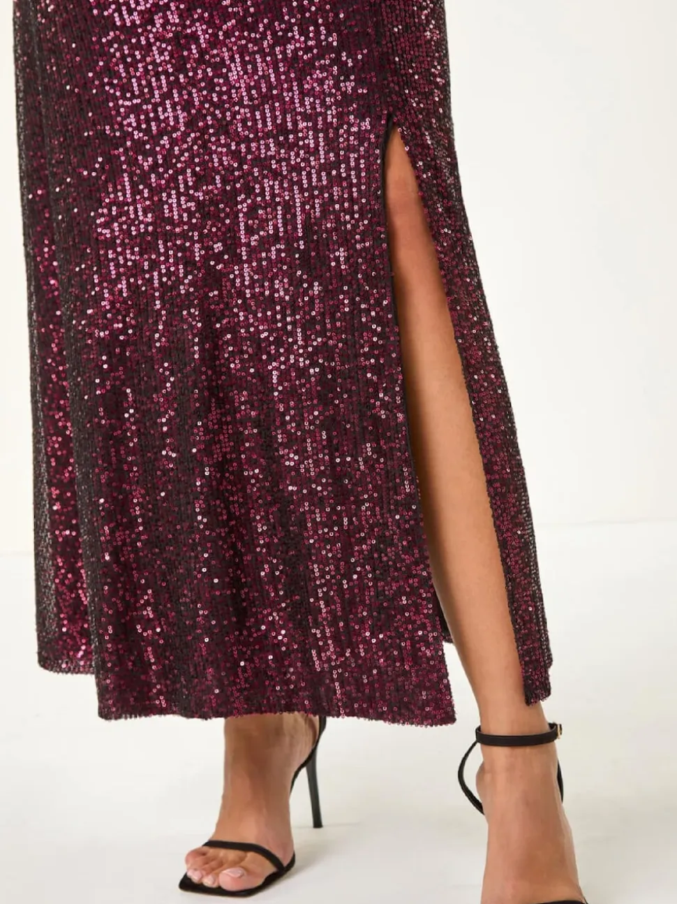 Roman Purple Sequin Cowl Neck Maxi Stretch Dress
