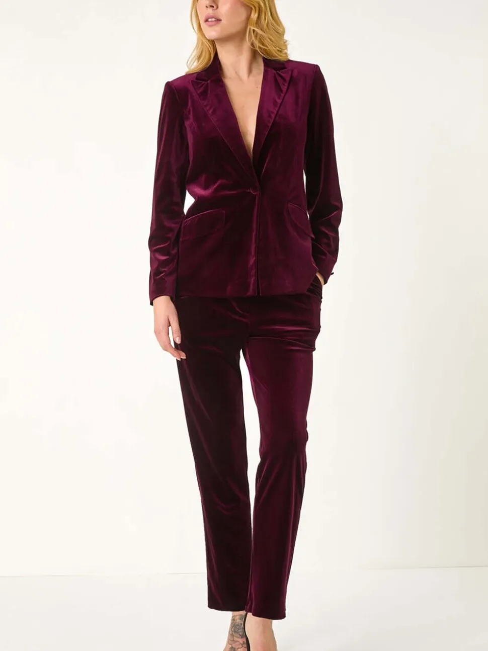 Roman Purple Velvet Single Breasted Blazer