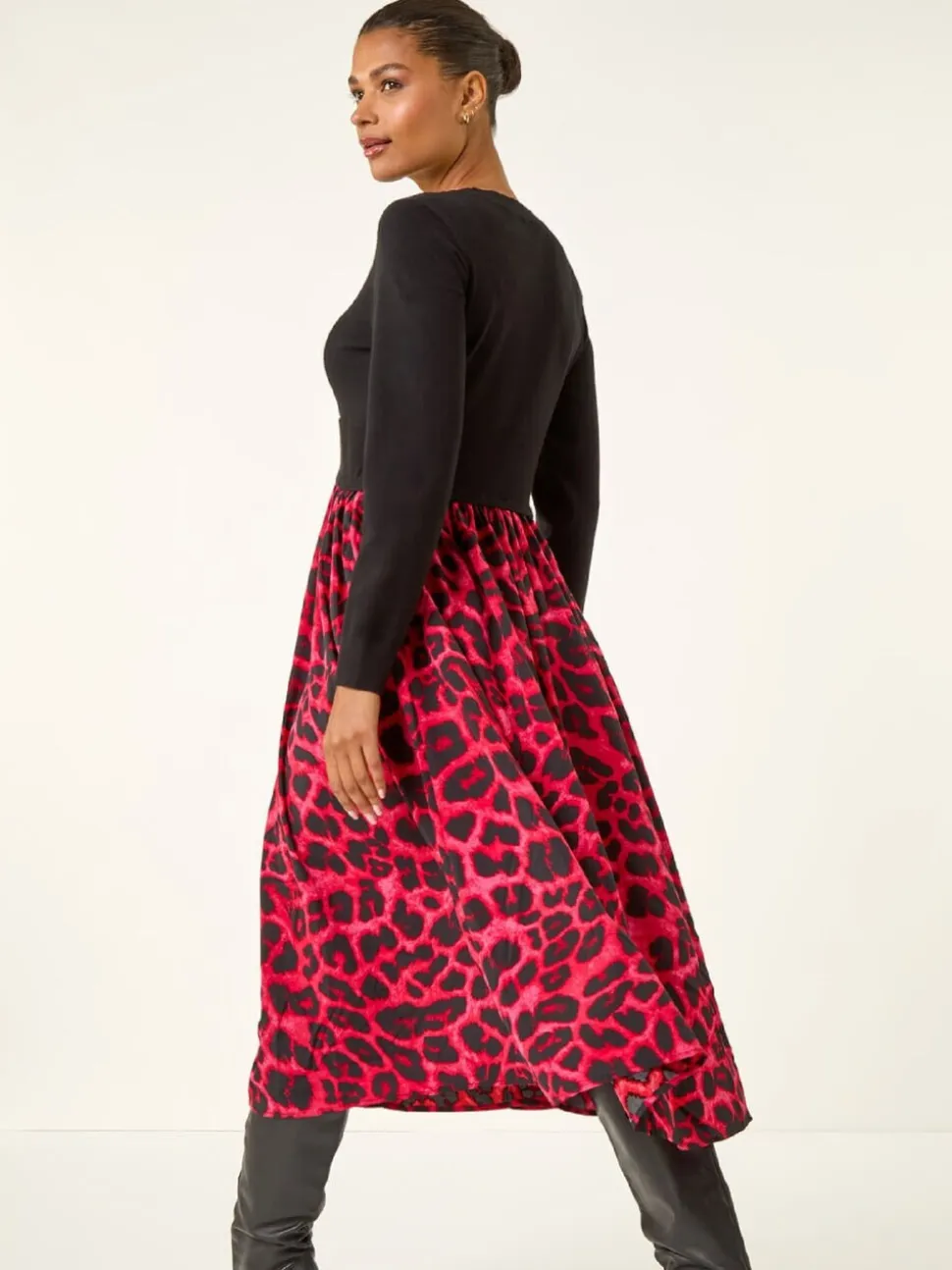 Roman Red Animal Print Twist Front Midi Dress