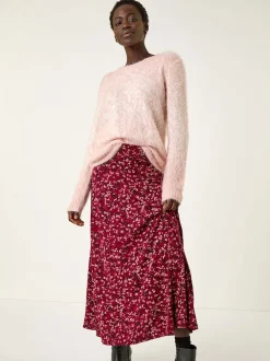 Roman Red Confetti Print Stretch Midi Skirt