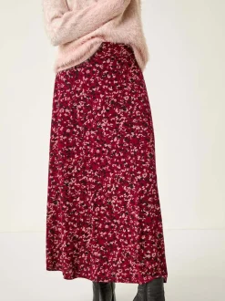 Roman Red Confetti Print Stretch Midi Skirt