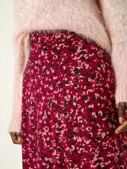 Roman Red Confetti Print Stretch Midi Skirt