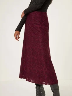 Roman Red Floral Textured A-Line Skirt
