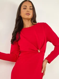 Roman Red Petite Gathered Stretch Midi Dress