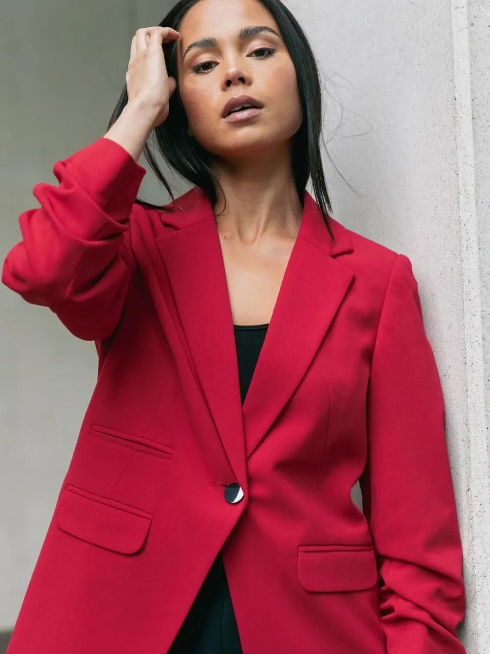 Roman Red Petite Ruched Buttoned Blazer