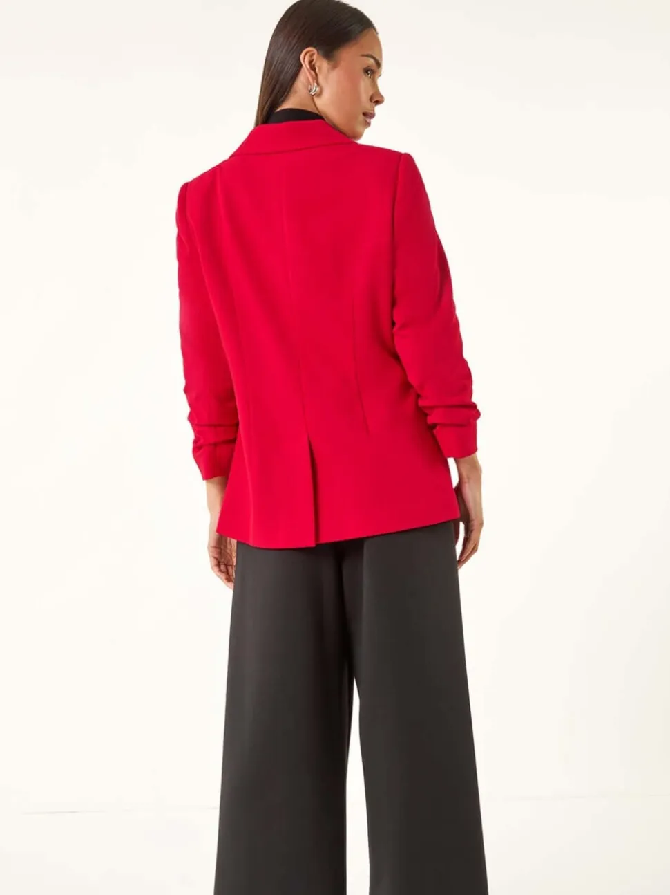 Roman Red Petite Ruched Buttoned Blazer