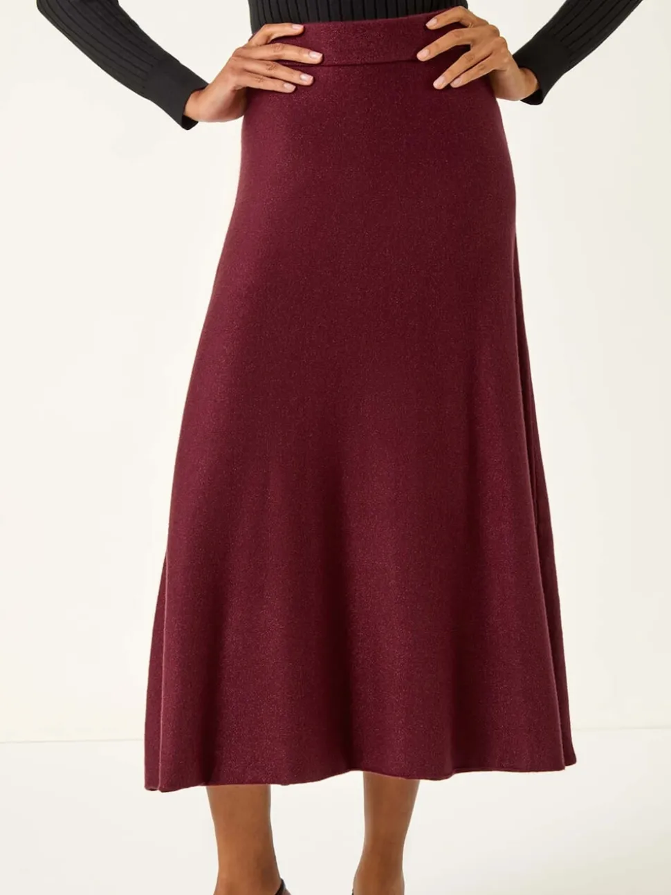 Roman Red Shimmer Knit Midi Skirt