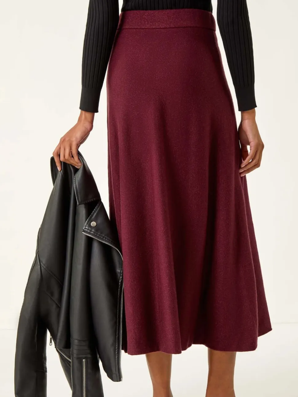 Roman Red Shimmer Knit Midi Skirt