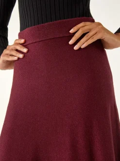 Roman Red Shimmer Knit Midi Skirt