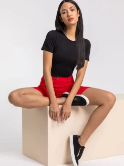 Roman Red Turned Hem Stretch Shorts