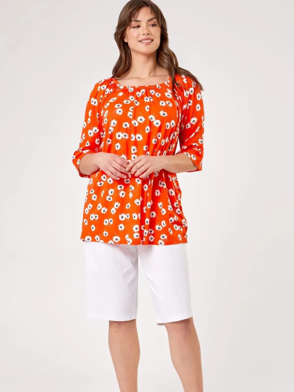 Roman White Knee Length Stretch Shorts