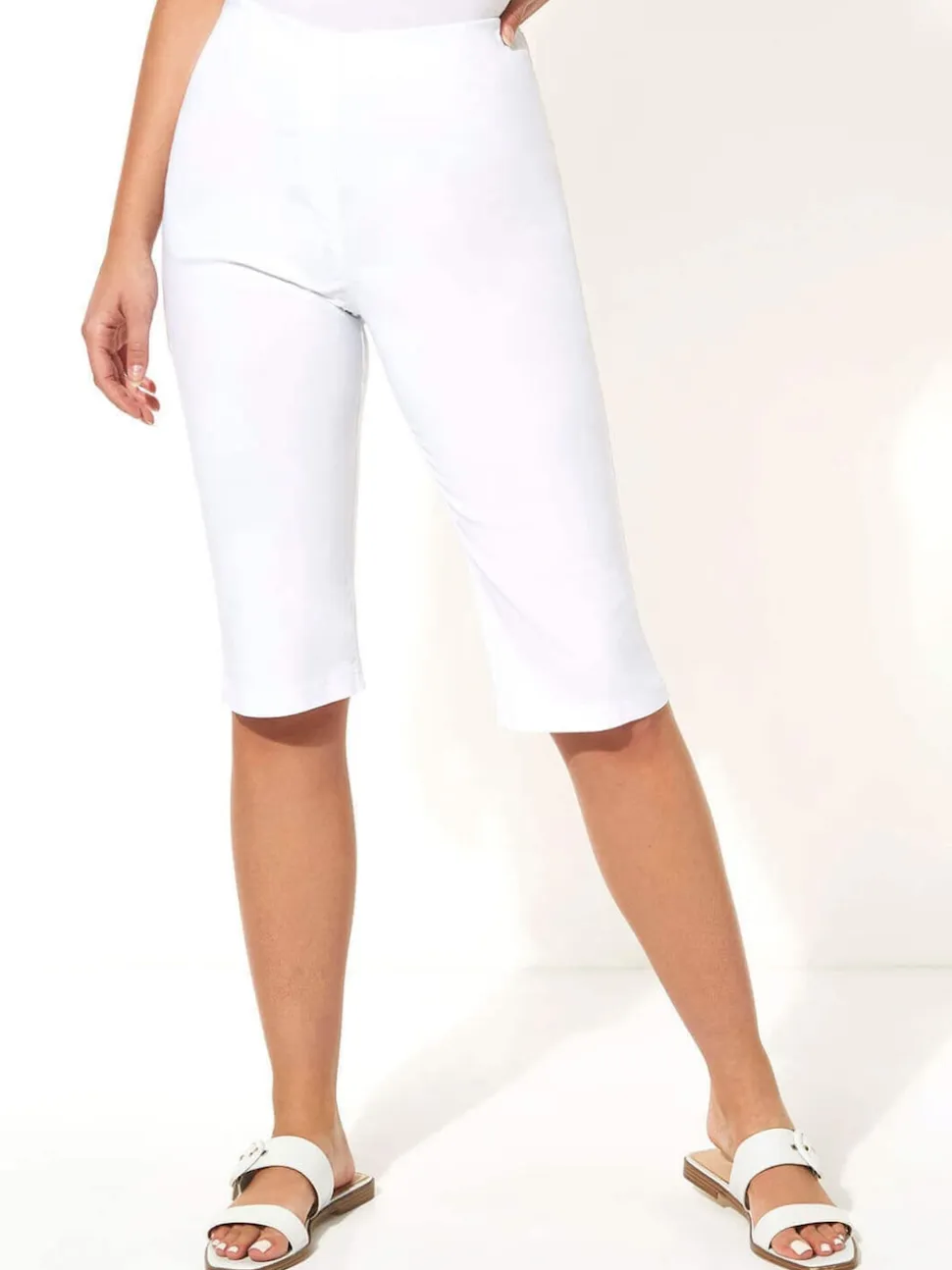 Roman White Knee Length Stretch Shorts