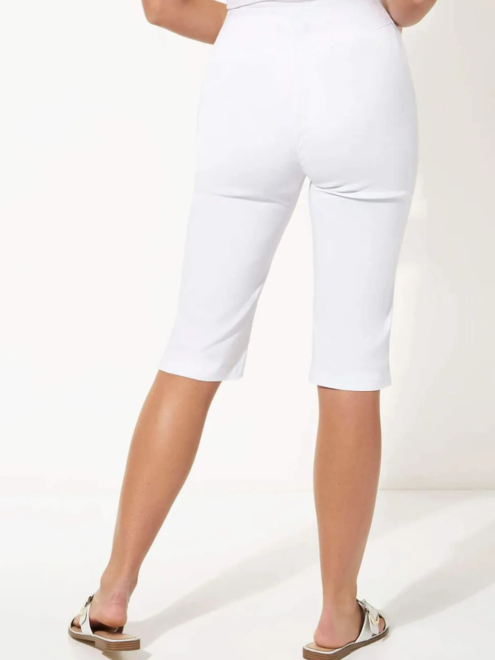 Roman White Knee Length Stretch Shorts