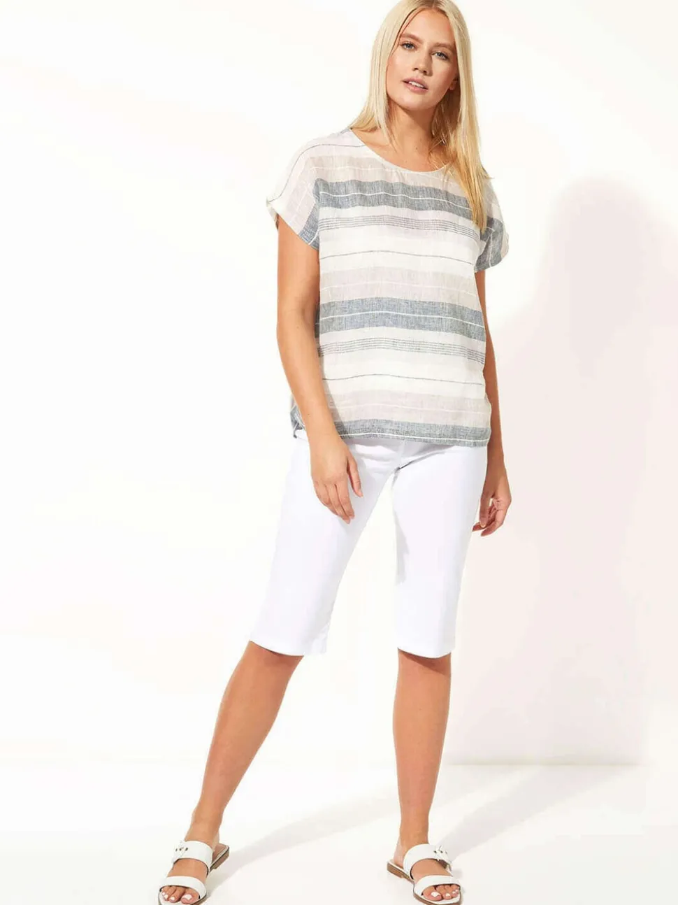 Roman White Knee Length Stretch Shorts