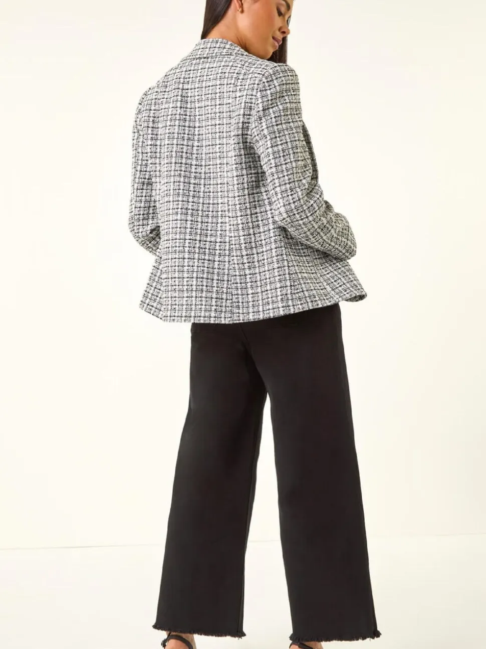 Roman White Petite Petite Boucle Cuban Collar Blazer