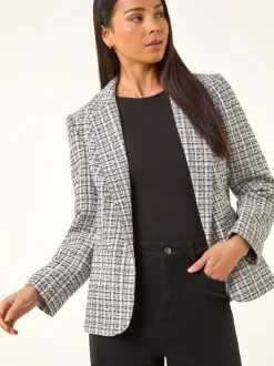 Roman White Petite Petite Boucle Cuban Collar Blazer