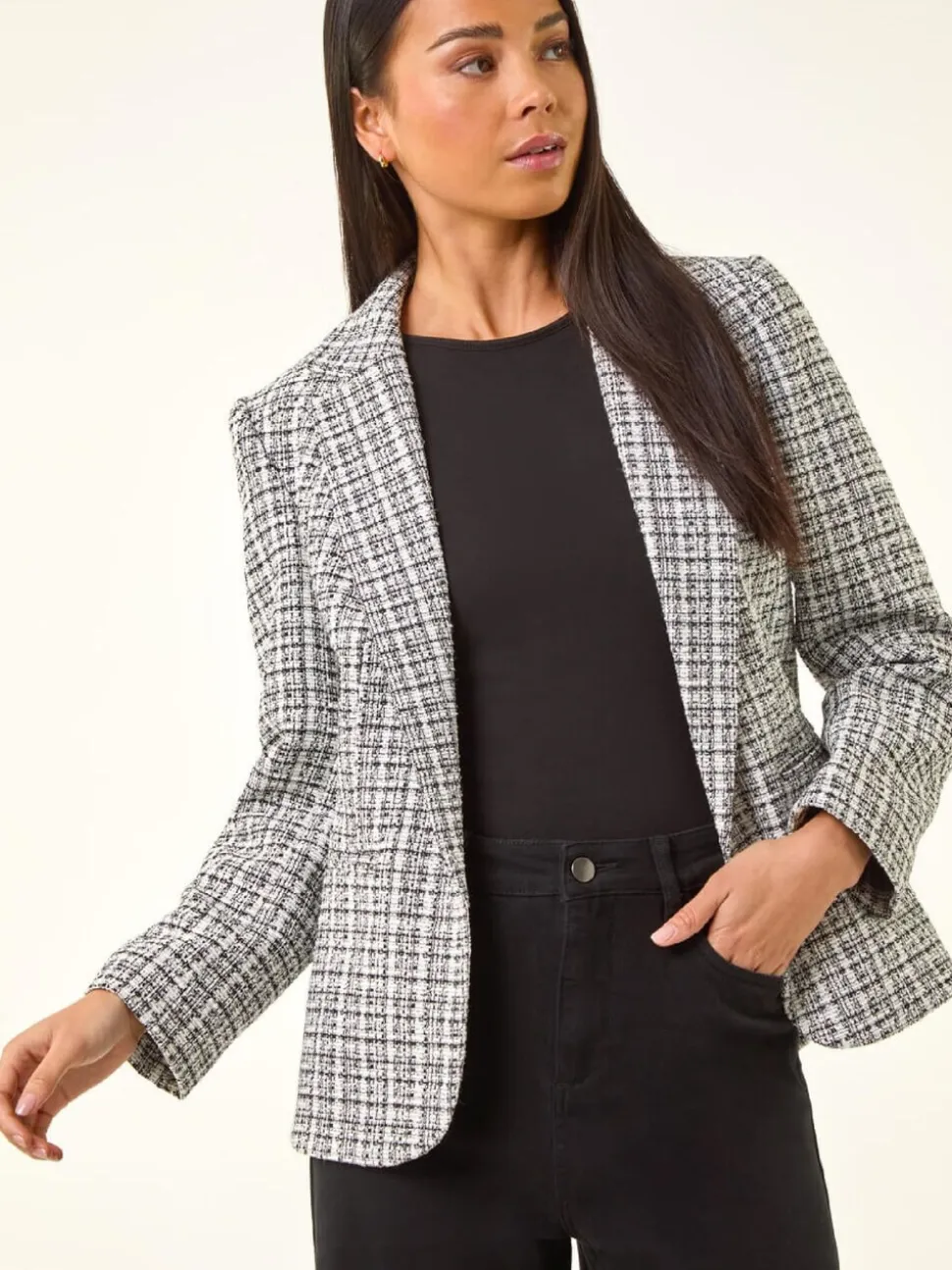 Roman White Petite Petite Boucle Cuban Collar Blazer
