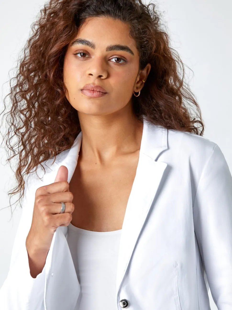 Roman White Stretch Button Detail Blazer