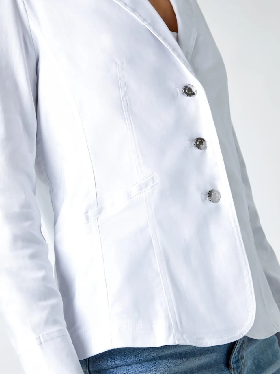 Roman White Stretch Button Detail Blazer