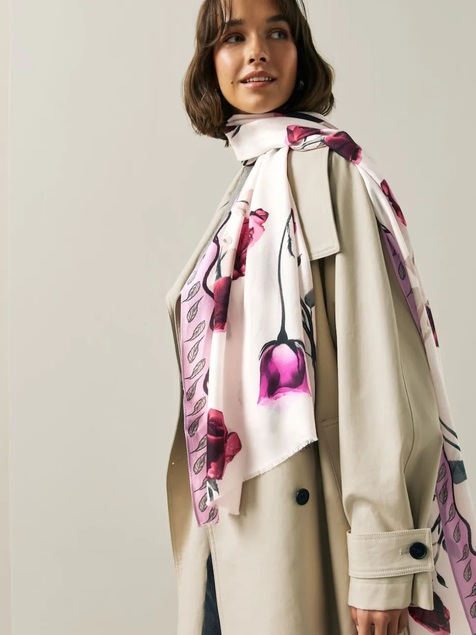 Rose Floral White Lightweight Scarf