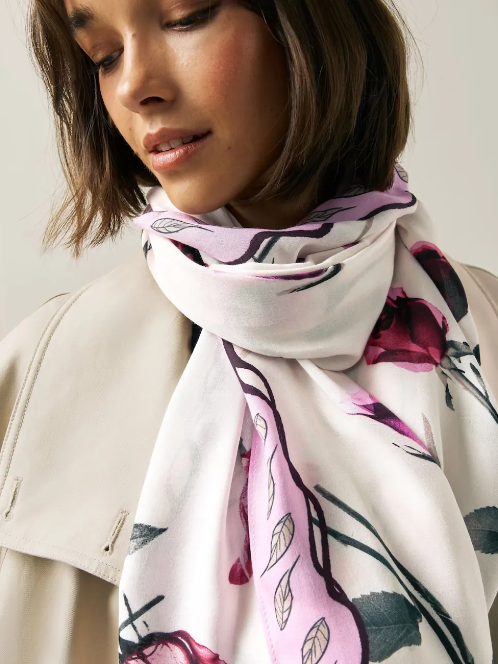 Rose Floral White Lightweight Scarf