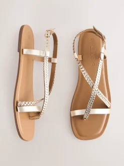 Rose Gold Leather Standard/Wide Fit Plait Strappy Toe Thong