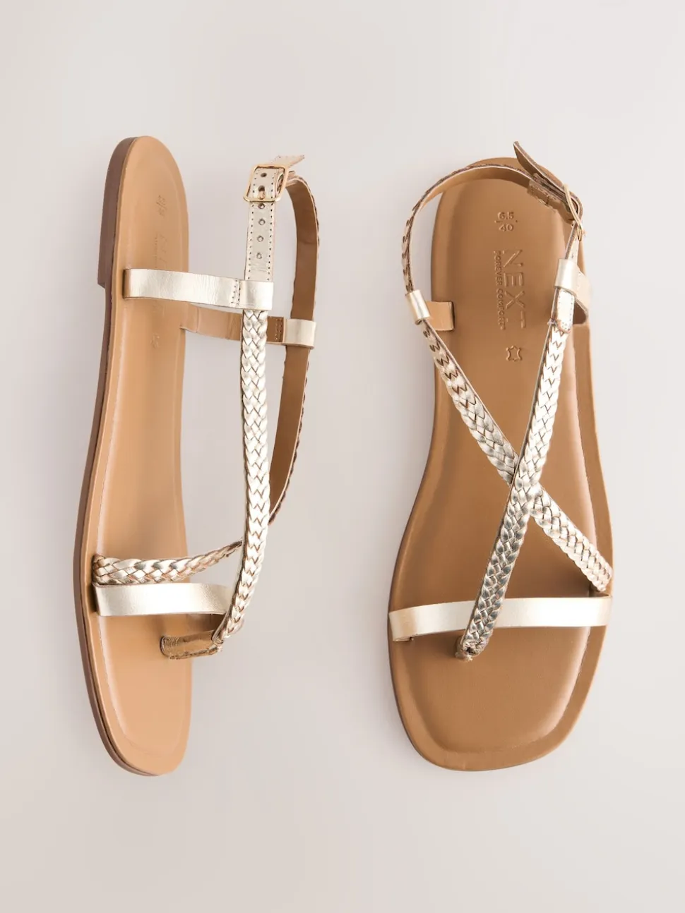 Rose Gold Leather Standard/Wide Fit Plait Strappy Toe Thong