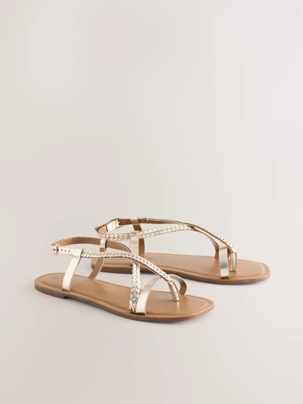 Rose Gold Leather Standard/Wide Fit Plait Strappy Toe Thong