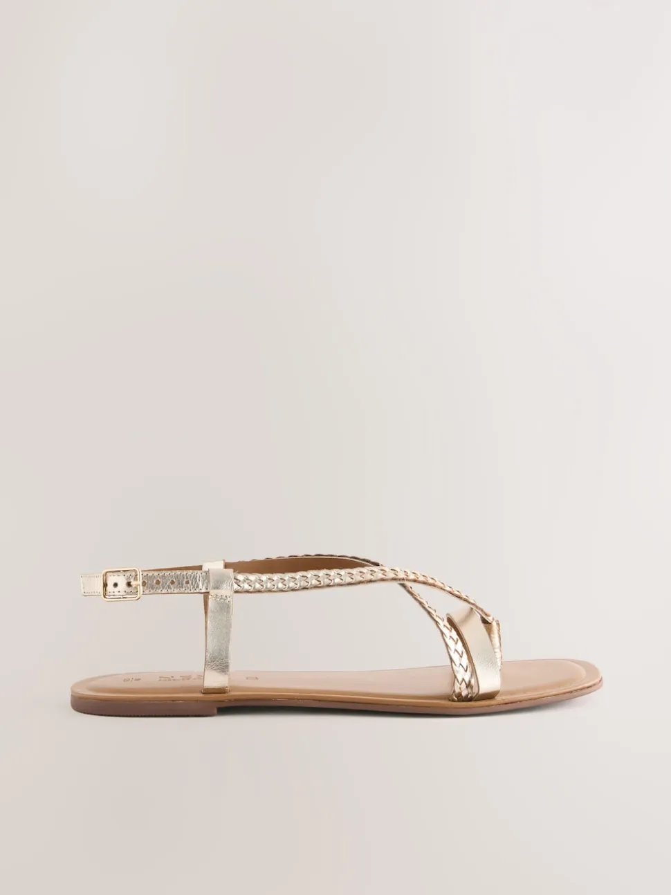 Rose Gold Leather Standard/Wide Fit Plait Strappy Toe Thong