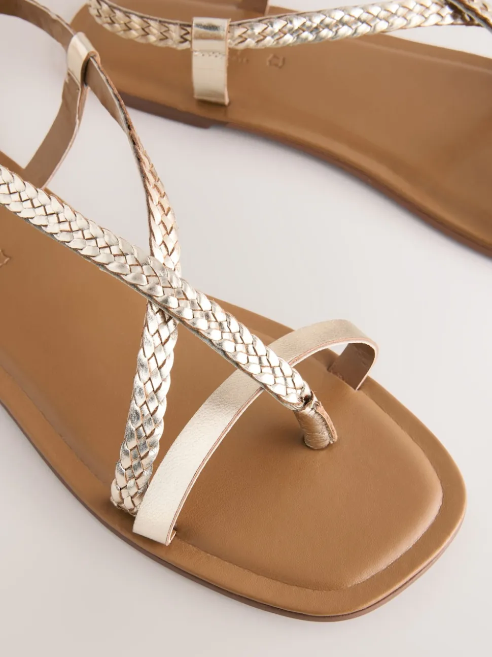 Rose Gold Leather Standard/Wide Fit Plait Strappy Toe Thong