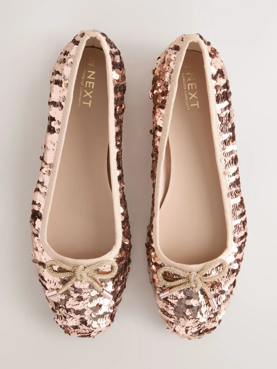 Rose Gold Sequin Standard/Wide Fit Round Toe Ballerina Shoes