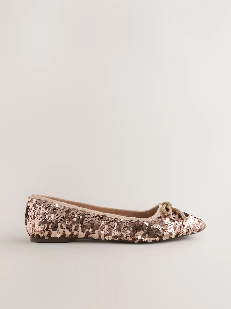 Rose Gold Sequin Standard/Wide Fit Round Toe Ballerina Shoes