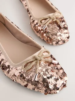 Rose Gold Sequin Standard/Wide Fit Round Toe Ballerina Shoes