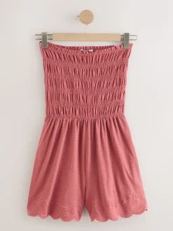 Rose Pink Bandeau Shirred Playsuit