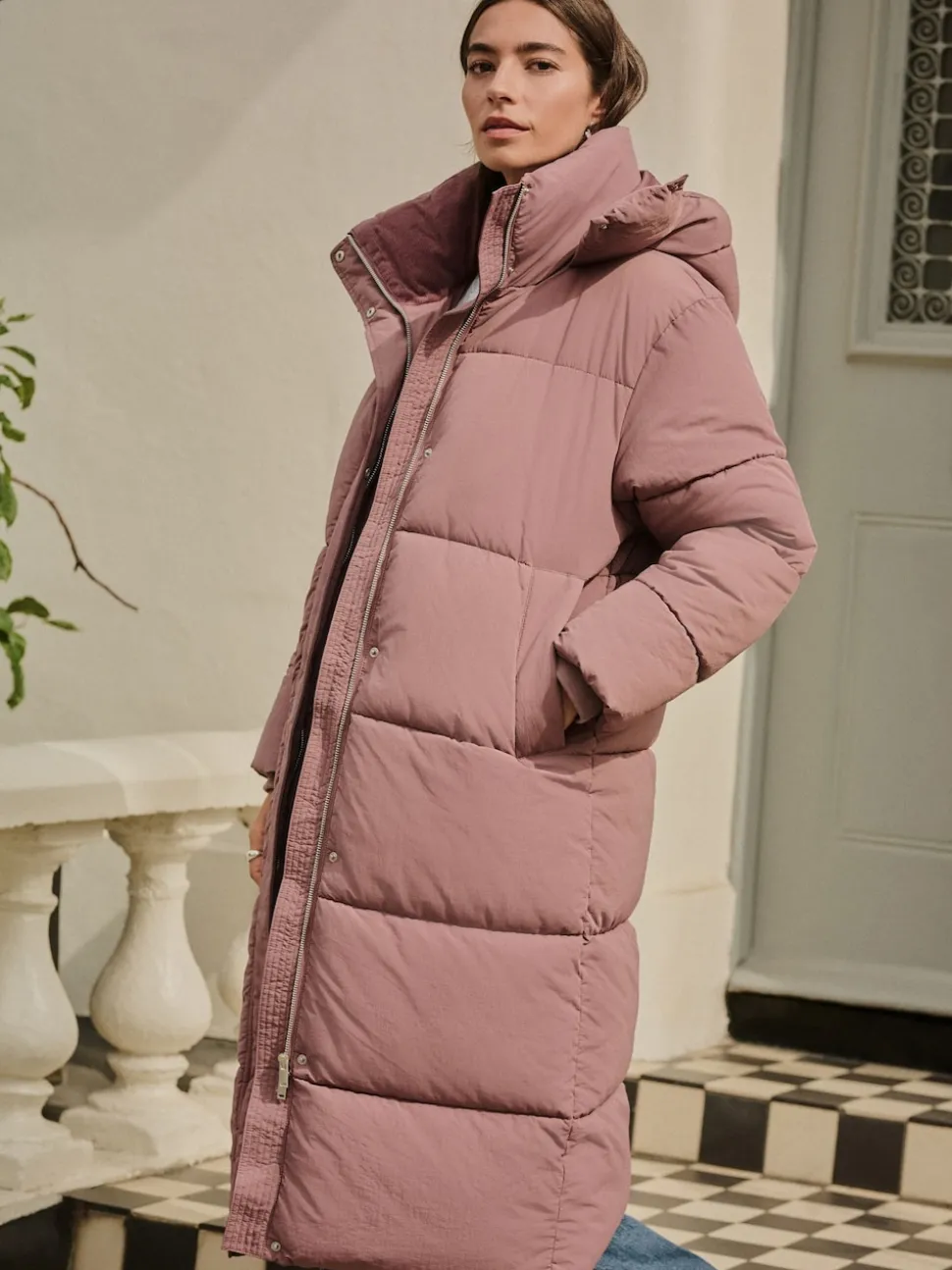 Rose Pink Shower Resistant Longline Padded Coat