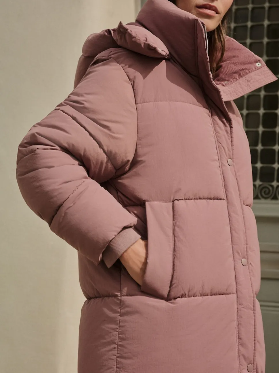 Rose Pink Shower Resistant Longline Padded Coat