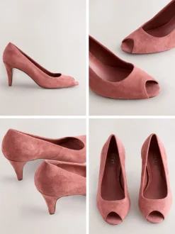 Rose Pink Suede Premium Leather Peep Toe Heels