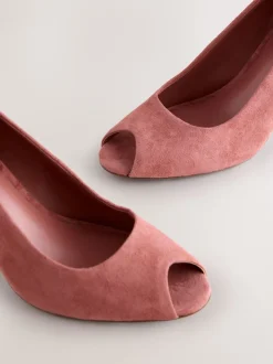 Rose Pink Suede Premium Leather Peep Toe Heels