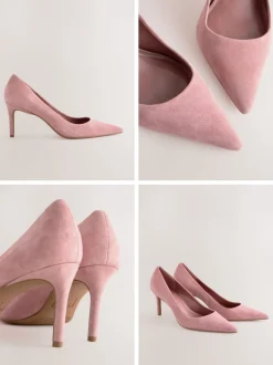 Rose Pink Suede Standard/Wide Fit Leather Mid Court Shoes