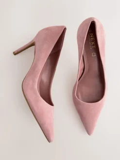 Rose Pink Suede Standard/Wide Fit Leather Mid Court Shoes