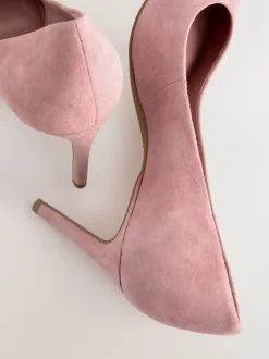 Rose Pink Suede Standard/Wide Fit Leather Mid Court Shoes