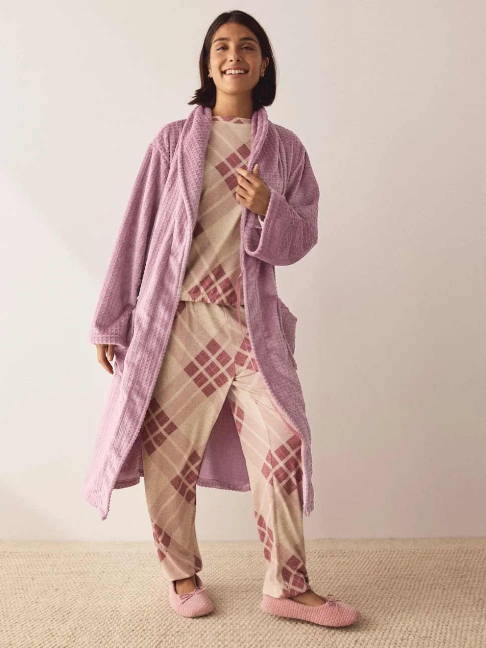 Rose Pink Waffle Cosy Robe