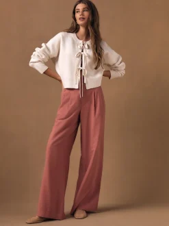 Rose Pink Wide Leg Trousers With Linen