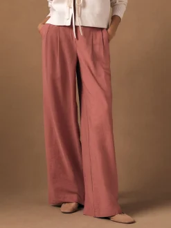 Rose Pink Wide Leg Trousers With Linen