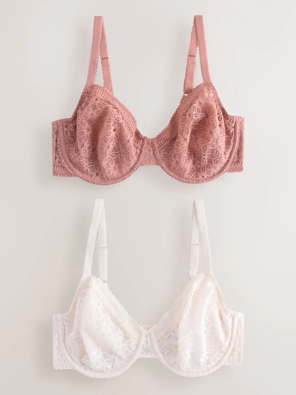 Rose/White DD+ Lace Non Pad Full Cup Minimiser Bras 2 Pack